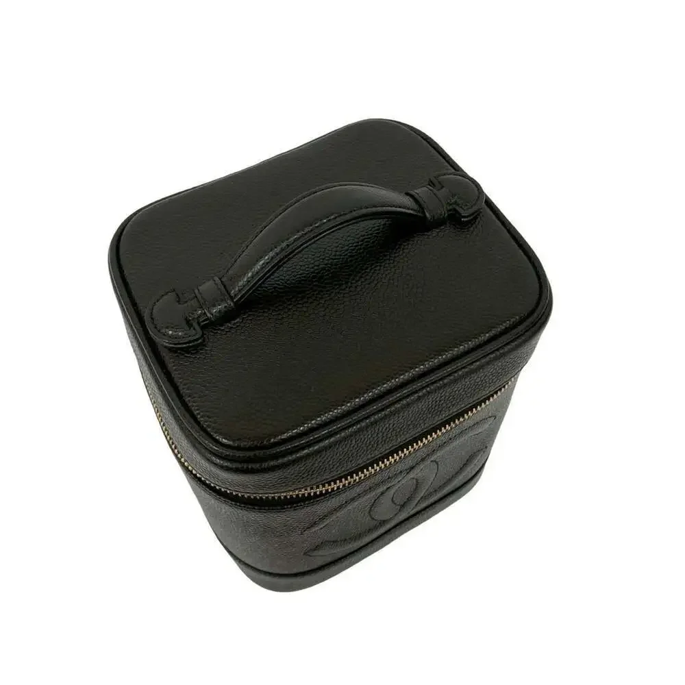 CHANEL Black Caviar Leather Logo Vanity Bag